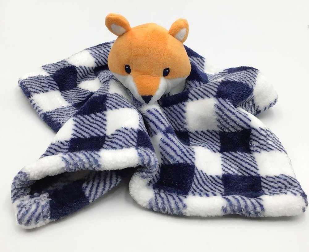 HB Orange Fox Lovey Security Blanket Baby Lovey Plaid Plush Hudson Baby 12x12